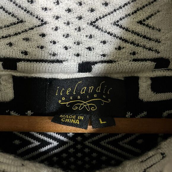 Icelandic Design Merino Wool Blend Women’s L White Black Aztec Full Zip Jacket - Picture 2 of 7